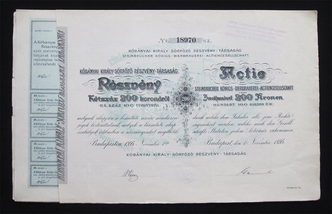Kbnyai Kirly-Srfz Rszvnytrsasg rszvny 200 korona 1895
